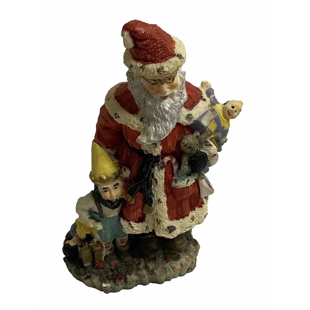 Vintage 1993 Joulupukki Finland Santa Figurine w/ Elf Toys Christmas Resin Decor